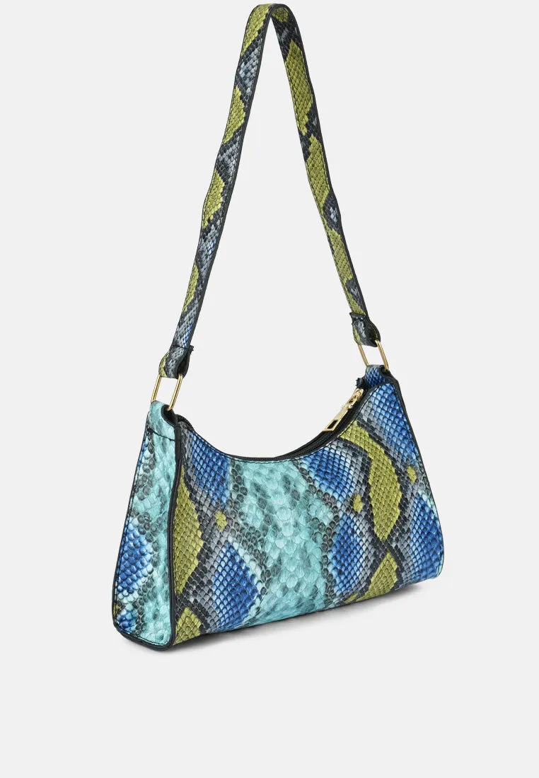 Multi Mini Snake Print Baguette Bag