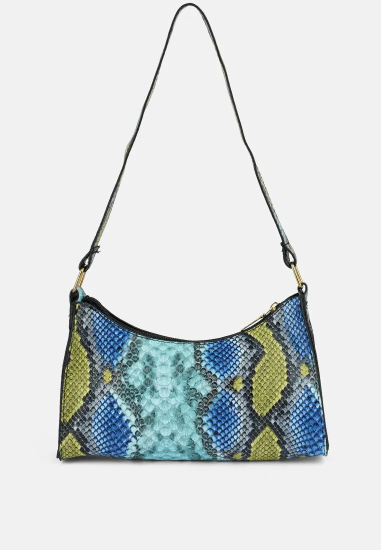 Multi Mini Snake Print Baguette Bag