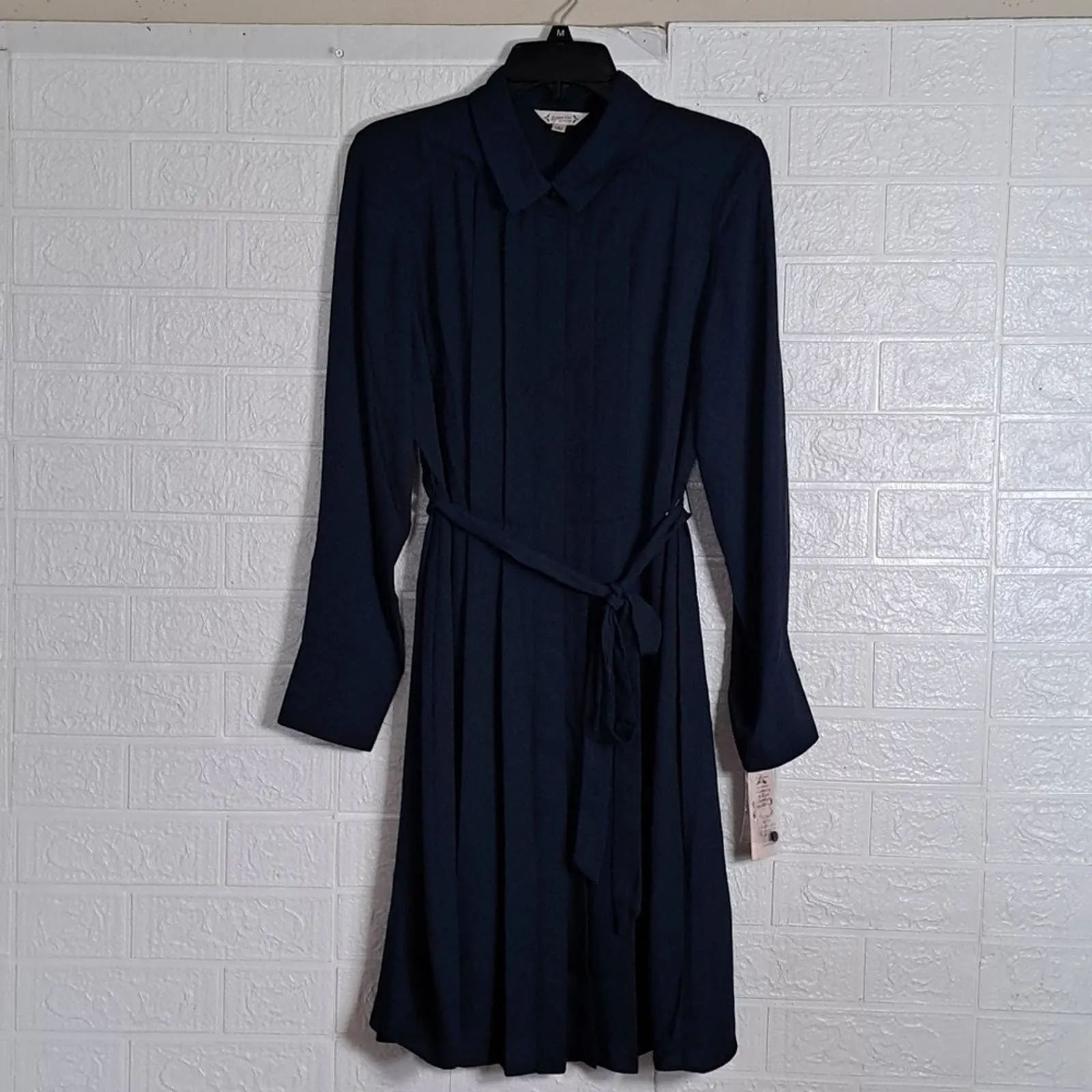 Nanette Lepore Long Sleeve Wide Pleat Collar Shirt Dress Navy