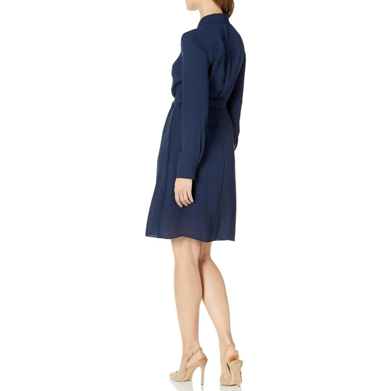 Nanette Lepore Long Sleeve Wide Pleat Collar Shirt Dress Navy