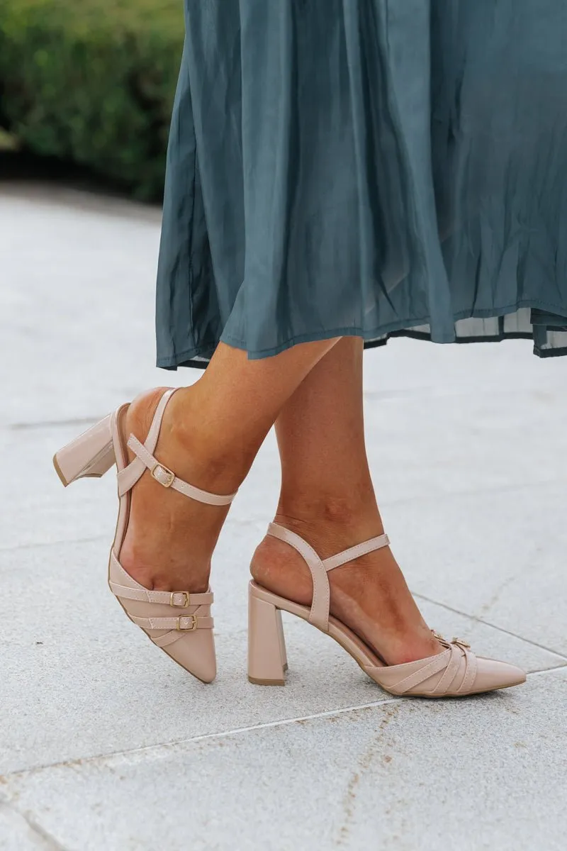 Nude Pointed Toe Block Heels