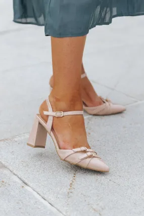 Nude Pointed Toe Block Heels