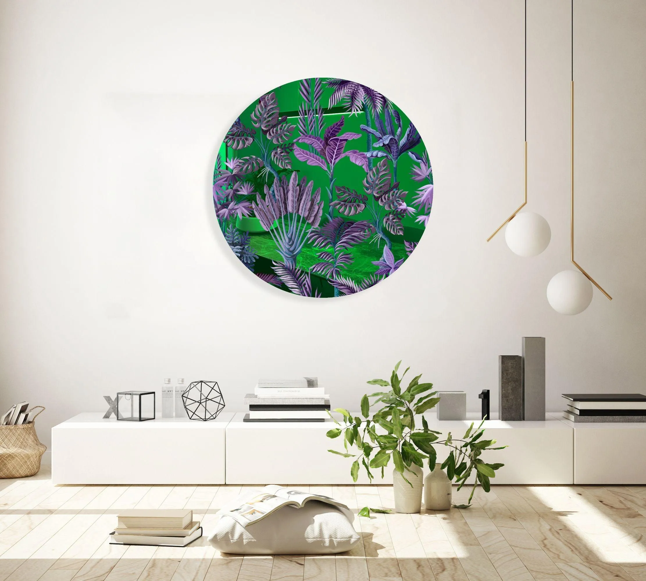 Purple Palm Leaves Printed Mirror Acrylic Circles