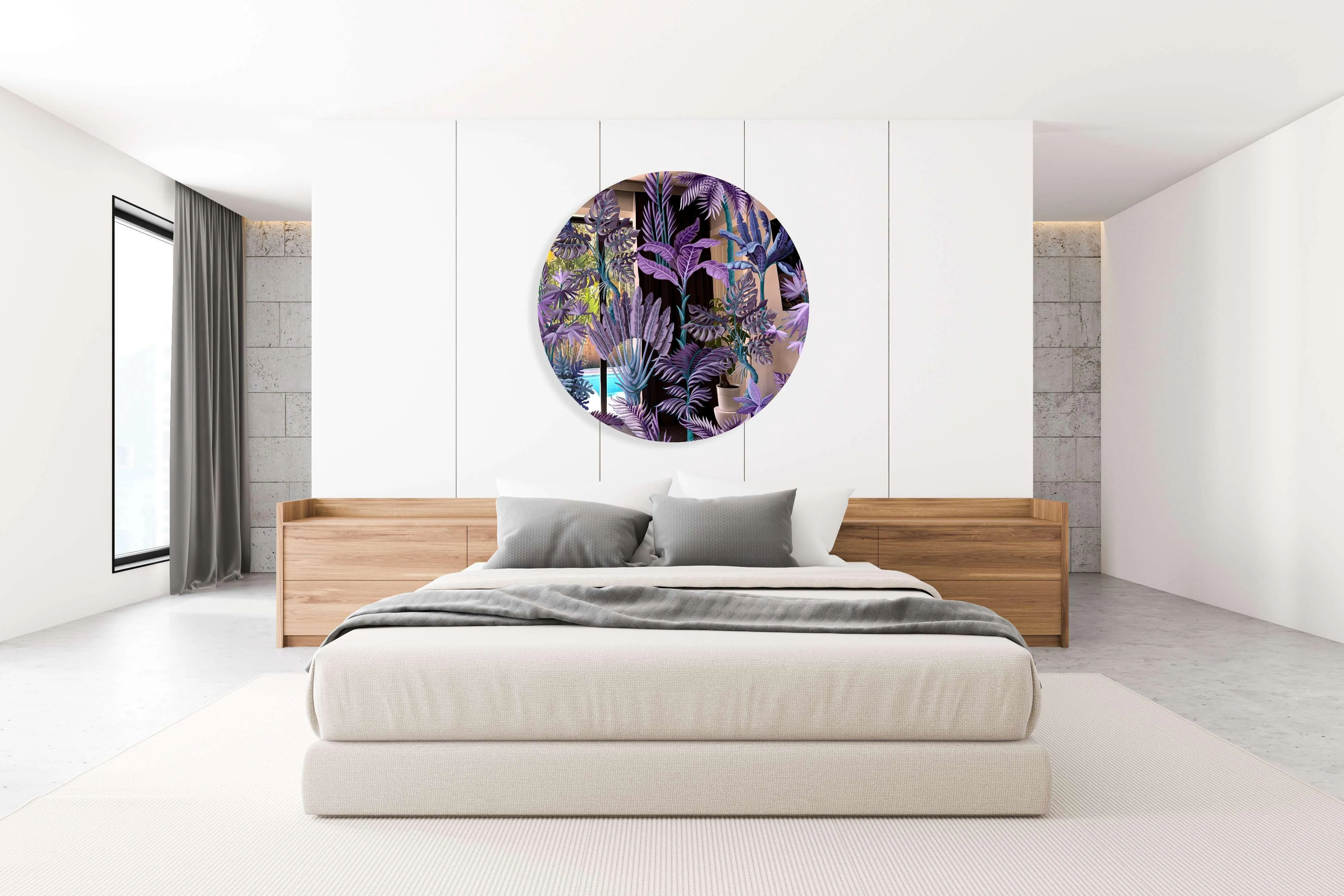 Purple Palm Leaves Printed Mirror Acrylic Circles