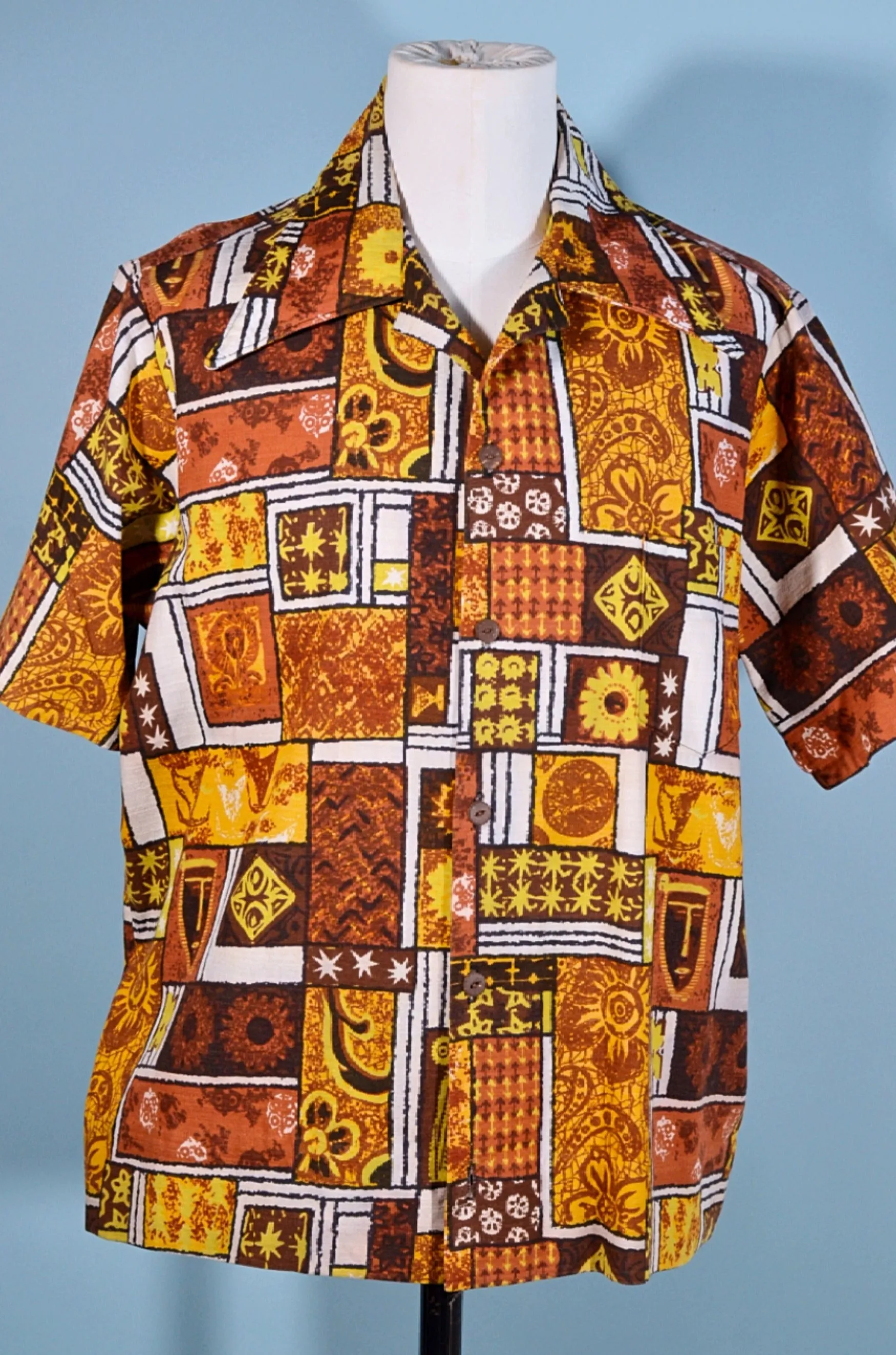 SOLD Vintage 70s Hawaiian Shirt, Cotton Barkcloth Aloha Grandpa Tiki Shirt XL