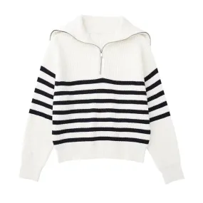 Striped Zip Up Sweater