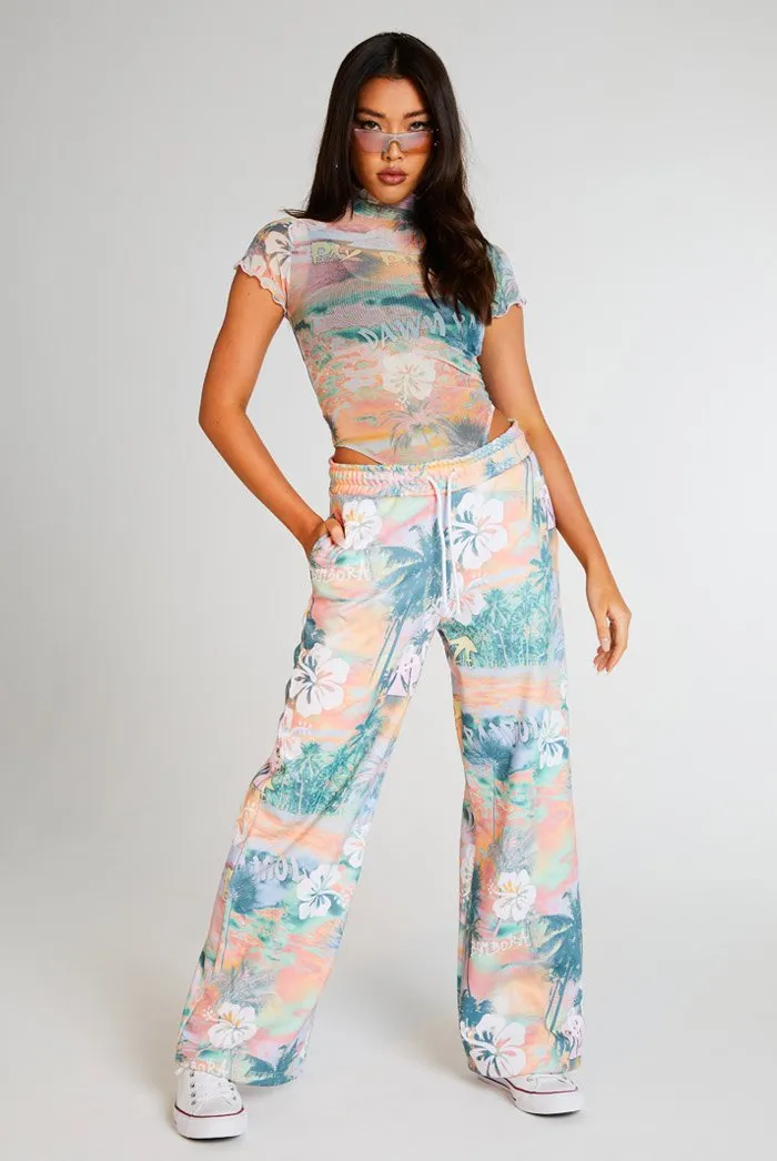 Vintage Hawaiian Print Wide Leg Joggers